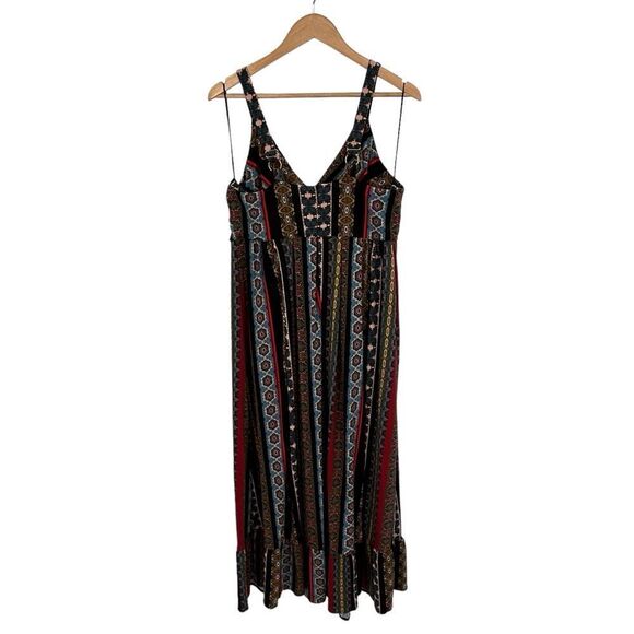 NWT Tahari black printed boho ruffle maxi dress size medium - Picture 5 of 10